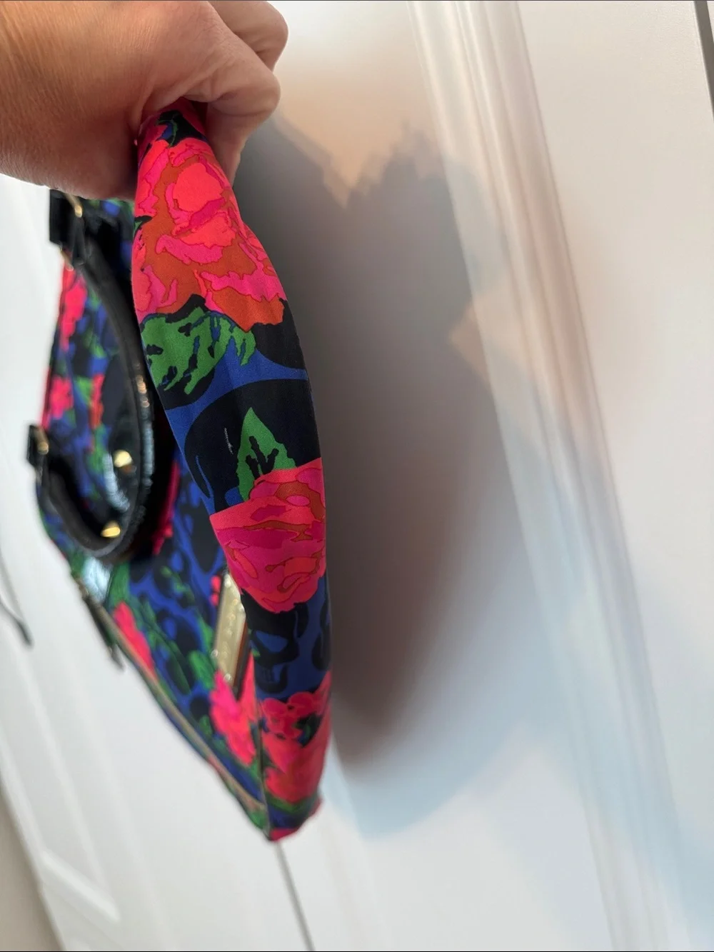 Betsey Johnson Blue Floral Skull Laptop Bag with Pink and Green Accents